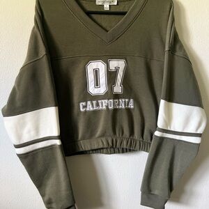 Olive Green Varsity V-neck Sweater